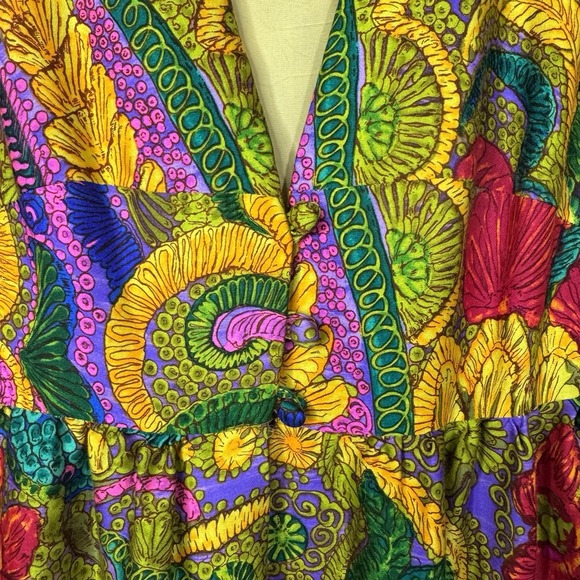 1970s Vintage Psychedelic Maxi Dress Paisley Haight-Ashbury Festival Bohemian - Picture 4 of 10